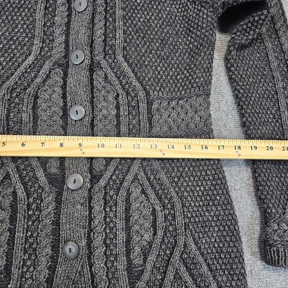 Inis Crafts Womens Celtic Highland Cardigan Sweater L Merino Wool Cable Ireland - Picture 15 of 16